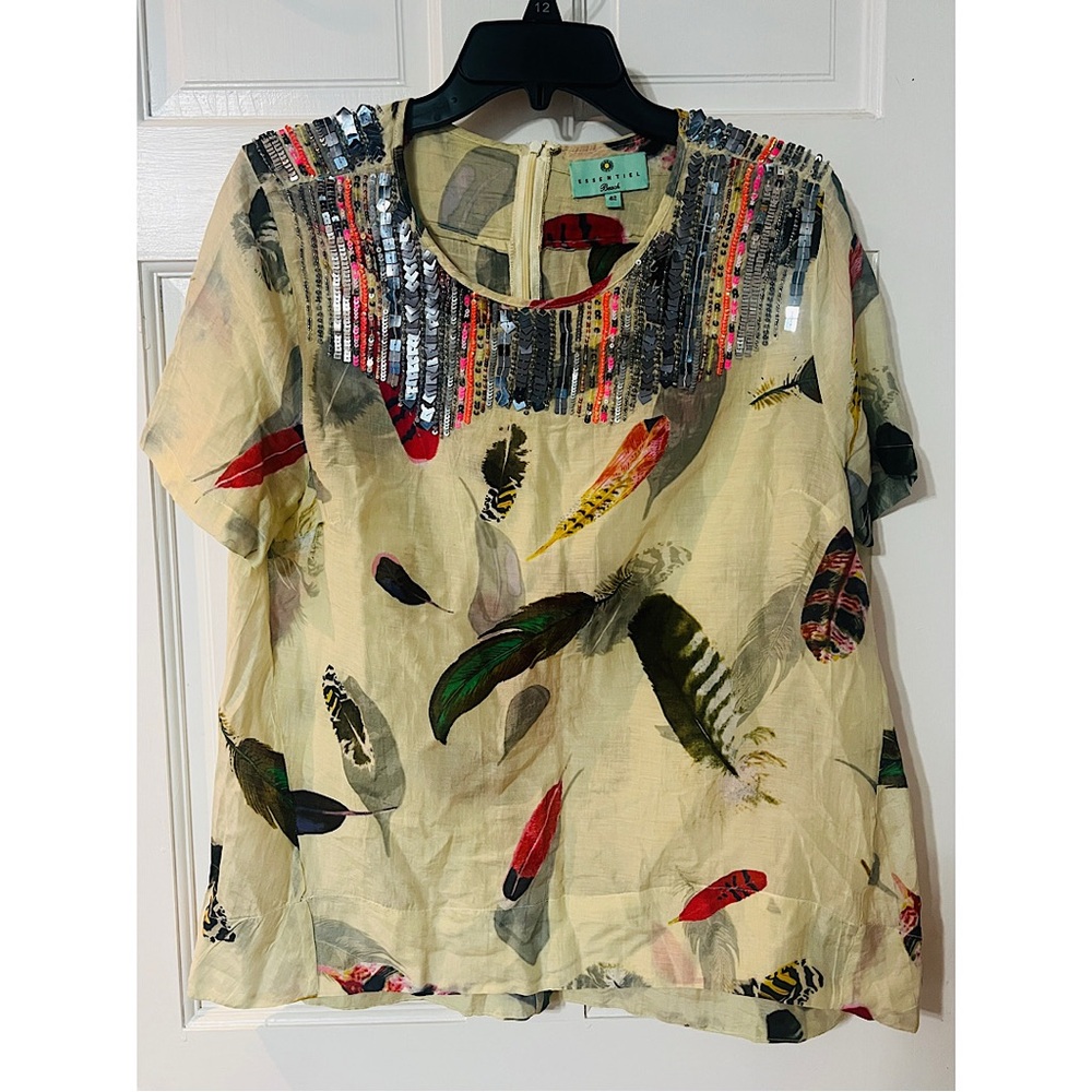 Anthropology - Essentiel Beach Feather Sequin Embellished Blouse